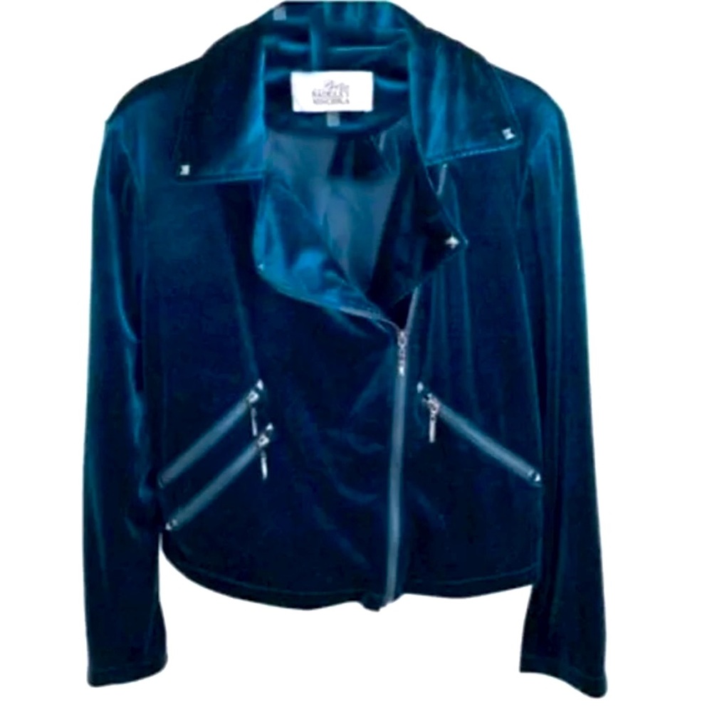 Bella & BADGLEY ADORABLE NWT. Blue velvet motorcycle coat. Xl